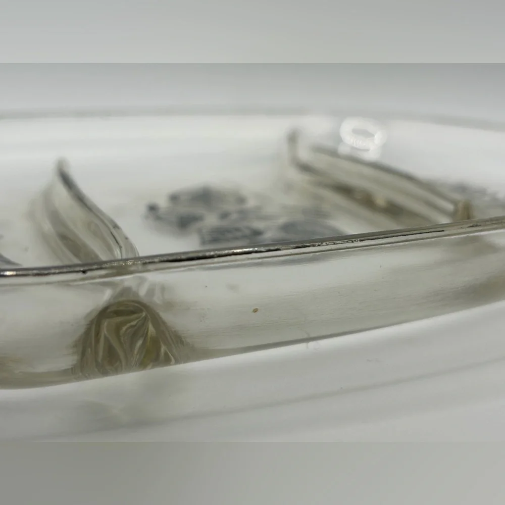 Georges Briard MCM Vintage Divided Silver Botanical Floral Glass Serving Tray